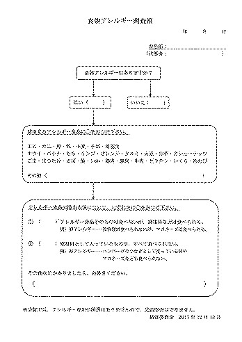 食物アレルギー調査票